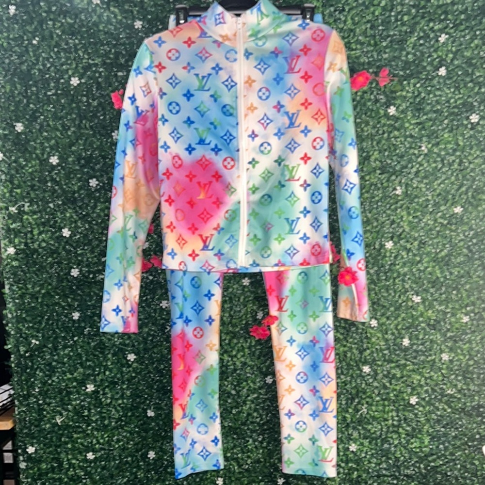 Inspired L V Pink and Blue Track Pants and Joggers